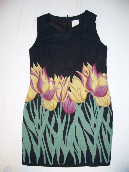 VINTAGE// Ärmelloses Kleid (gerade) gemustert mit Blumen Gr. 38/ 40