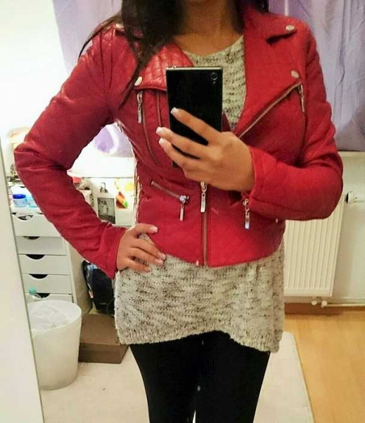 Bikerjacke / Lederiminat / rot