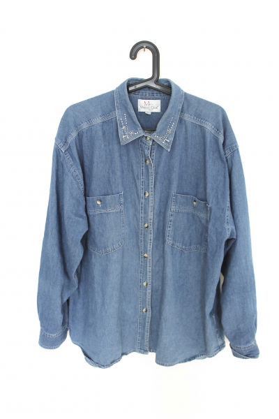 -- Vintage Jeans Hemd -- TrueVintage Hemd in jeansBlau Oversize mit Glitzer