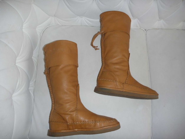 flache Stiefel Langschaft - gefüttert - Leder hellbraun - Gr. 37