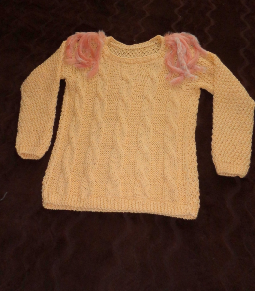 Neuer Handgestrickter Pullover Echtfell Handarbeit Einzelstück aprikose