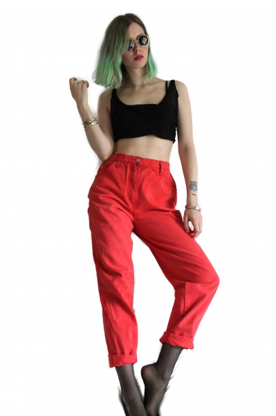 -- 90s Momjeans-- Momjeans High Waist in Rot-Koralle Gr. 40