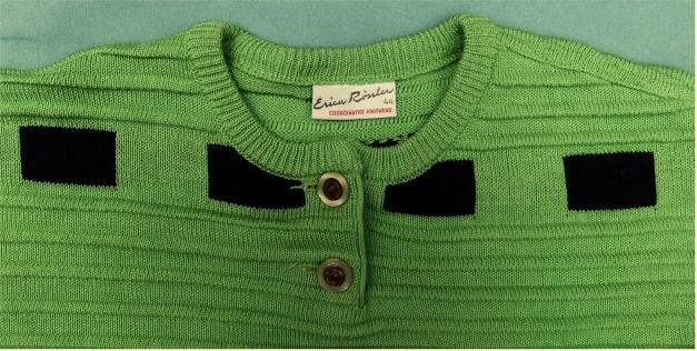 Erica Rössler Damen-Pullover - Liniengesteppt - Größe 44 - Grün mit Muster - Besonderheit : Mit Miniloch