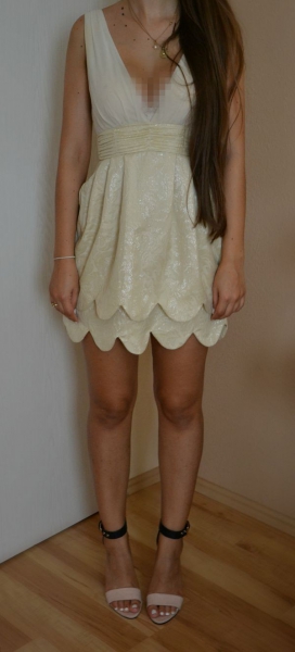 H&M Conscious Collection Kleid Abendkleid mit tiefem Ausschnitt Chiffon Brokat Dress nude 34 XS