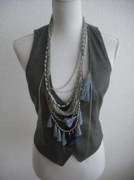 Nadelstreifen-Weste, figurbetont, grau-gold