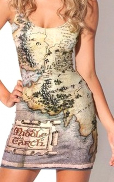 Herr der Ringe Hobbit Mini Kleid Mittelerde Karte XS S 36 38 NEU