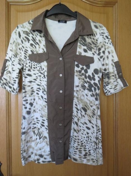 Bluse,Kurzarm,braun-weiß-khaki,neu