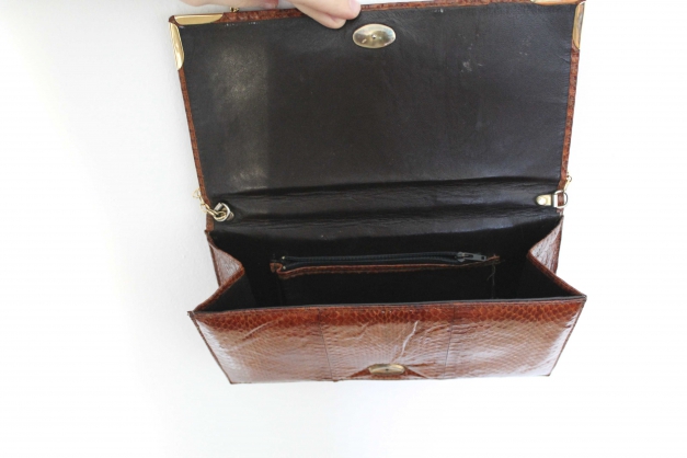 -- Vintage Tasche -- Kroko Tasche mit Gold in Braun