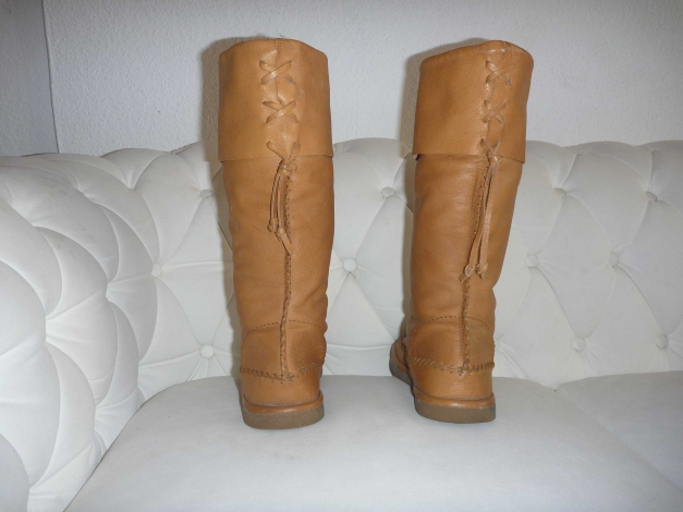 flache Stiefel Langschaft - gefüttert - Leder hellbraun - Gr. 37