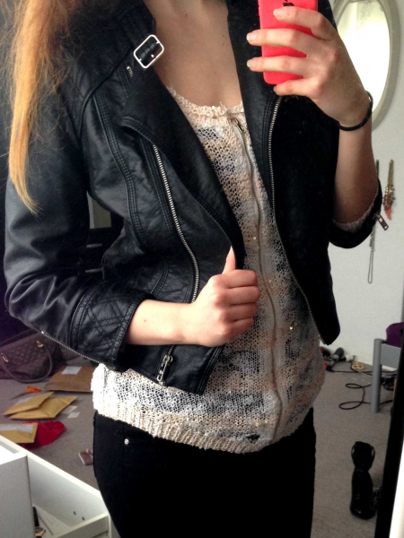 neuwertige schwarze Lederjacke