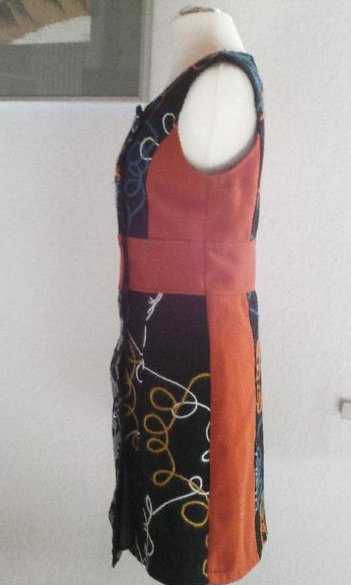  Wolle Filz Kleid XS S 34 36 schwarz bunt Gummi Wollfäden