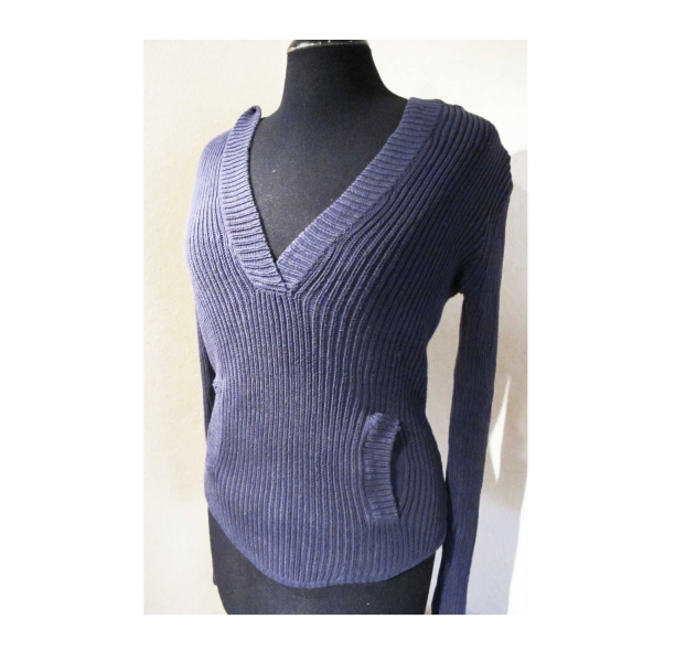 Mango Kapuzenpullover maritim Baumwolle V-Ausschnitt dunkelblau Gr M S 38