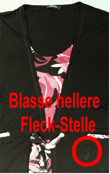 Tunika von Marcona - Schwarz mit Rotton-Muster - Mit Dekoband - Größe 44 - Blasser Fleck