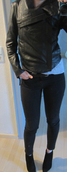 Mango Bikerjacke Leder Wasserfall kragen schwarz S 36