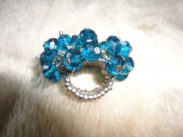 NEU Bommel Ring Strass blau