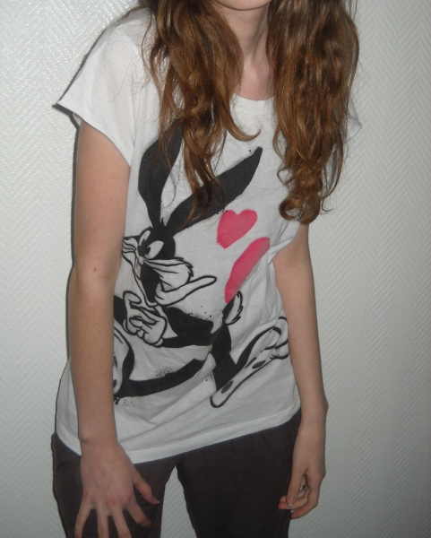 Zara Trf Shirt Bugs Bunny Motiv Top Tunika Longtop weiß Vintage 34 36 38 XS S M Boho Oversized