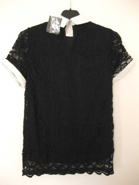 Primark Spitzentop Bubikragen schwarz Gr. 6 (32-34) *NEU mit Etikett*