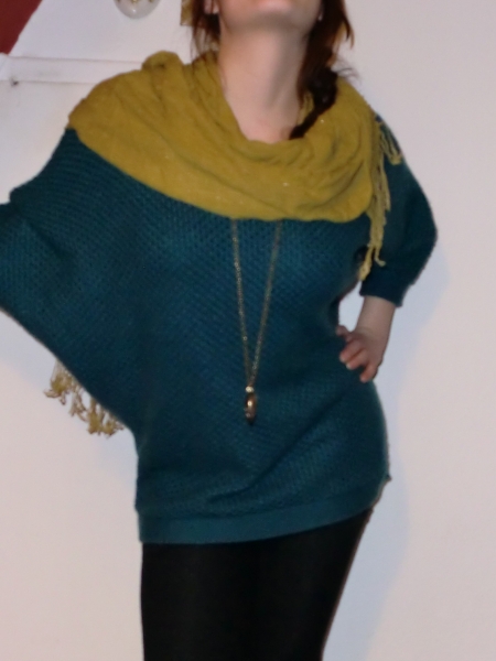 Senftfarbener/ Grüner dünner glitzer Schal / Tuch