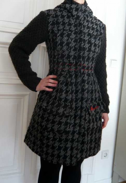Desigual Mantel, Wollmantel, Strick, schwarz grau, Größe 38