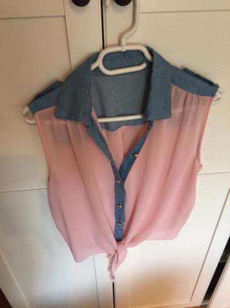 Rosa Bluse mit Jeanskragen 