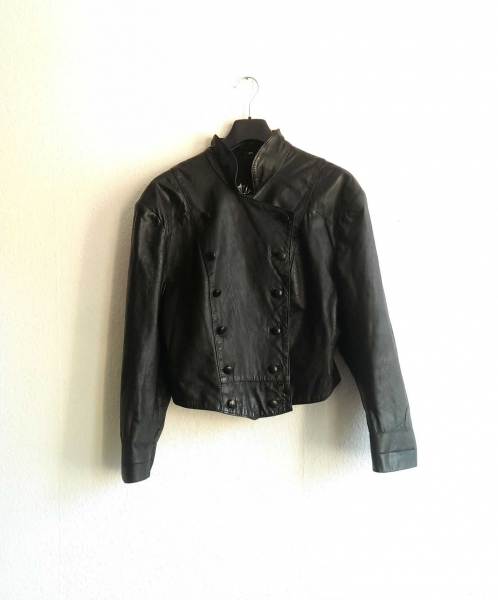 Schwarze vintage Echtlederjacke Gr. 42 40 M L Military-Stil 