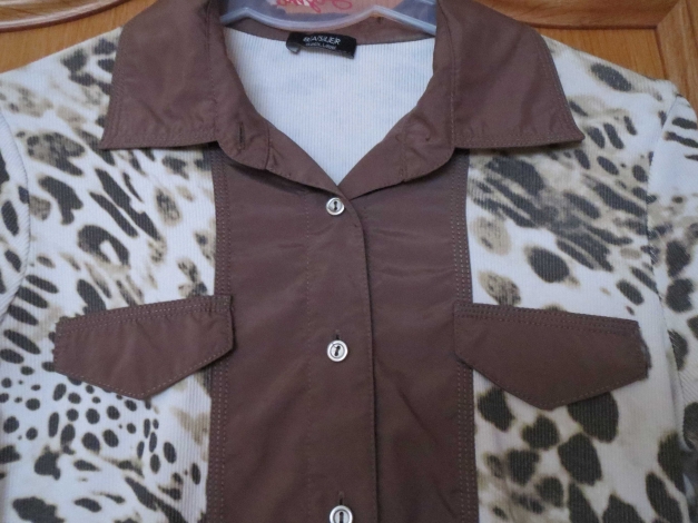 Bluse,Kurzarm,braun-weiß-khaki,neu