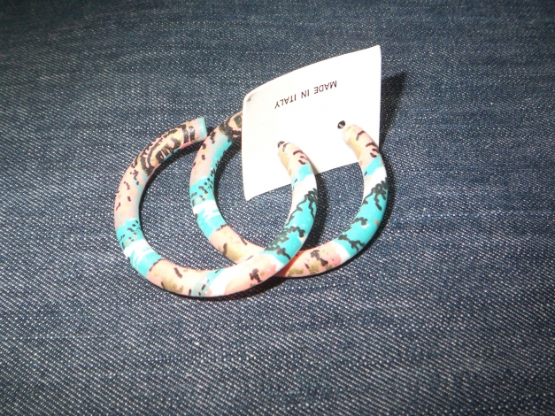 Ohrringe Creolen bunt tuerkis rosa 4,5 cm Durchmesser schmal  NEU