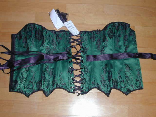 Sexy Corsage Korsett Größe L Dunkelgrün mit Strapshaltern Popken erotisch
