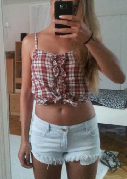 Top Rüschen kariert Croptop geknotet bauchfrei Hipster