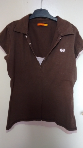 braunes Poloshirt mit rosa Details Gr. M