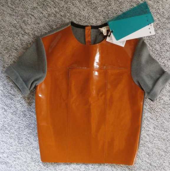 Marni 34 36 Leder Lack Lackleder XS S Strick Pullover cognac grau 