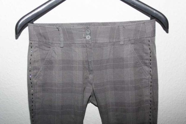 Mexx Stoff Hose skinny röhre karo grau silber 34