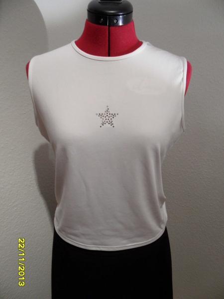 weißes Tanktop mit Glitzerstern von Hennes Gr. L, schick, H&M 