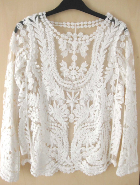 Spitzentop weiß Häkelshirt langärmlig XS *neuwertig* Blogger