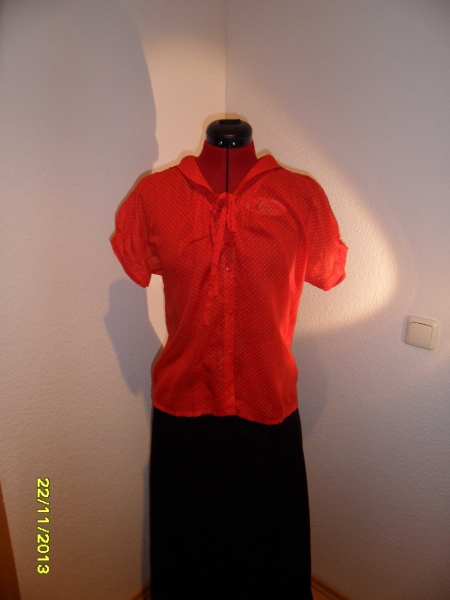 Pünktchen ,Schluppenbluse, rot weißen Punkten GR 40,Tru Blouse,Vintage, Hipster, Rockabella