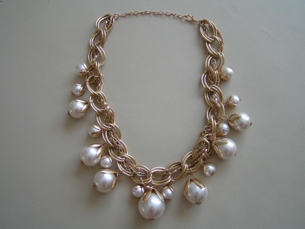 Elegante  XXL Statement Blogger Perlen Kette Perlenkette Collier Neu