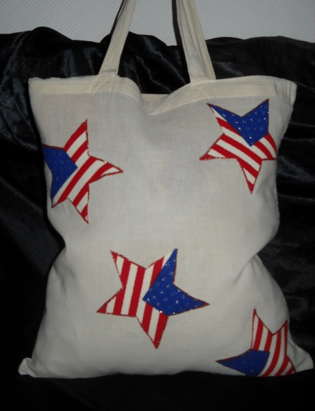 American Flag DIY Stofftasche Jute Beutel Shopper Bag Tasche creme für Schule / Uni DIN A4 Blogger !
