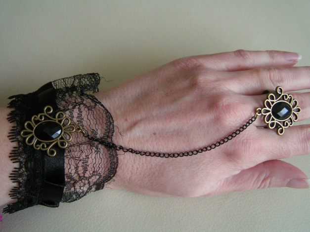 Gothic Hanschmuck Spitze Schwarz Burlesque Viktorianisch