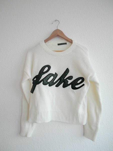 Pullover weiß Fake Aufschrift Dope Leder Primark 