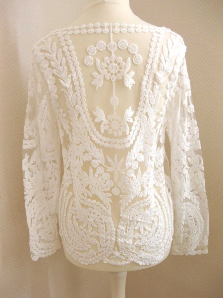 Spitzentop weiß Häkelshirt langärmlig XS *neuwertig* Blogger