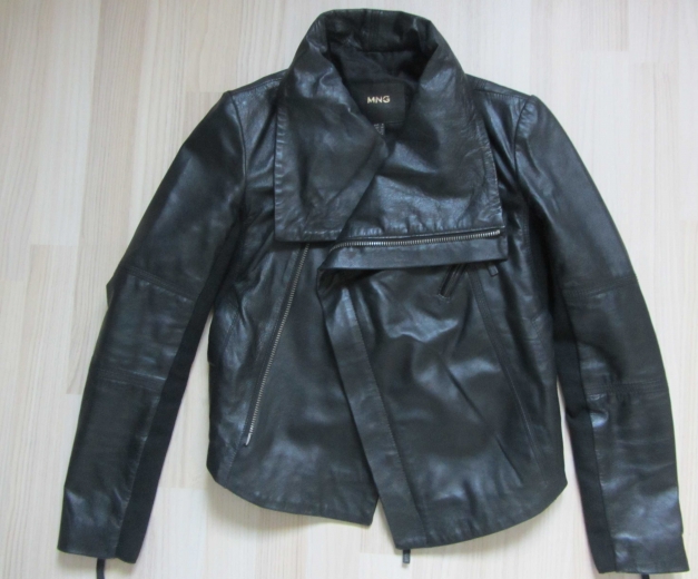 Mango Bikerjacke Leder Wasserfall kragen schwarz S 36