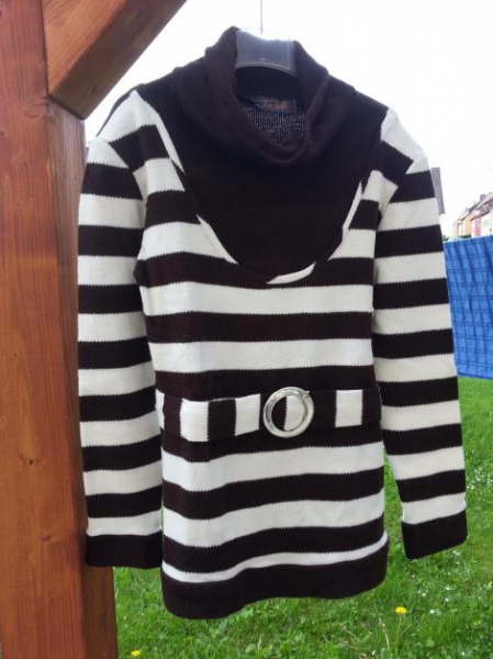 Pullover Pulli braun weiß gestreift Basic