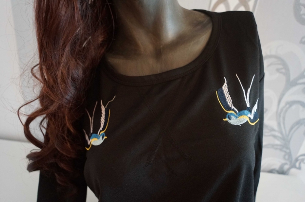 Rockabilly Rockabella Pullover mit Schwalben schwarz M 38 evtl S 36 Neu