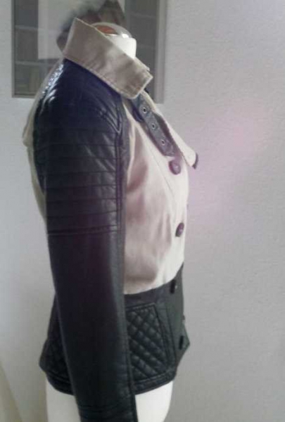 Zara 34 Stepp Bikerjacke Stoff Leder schwarz beige