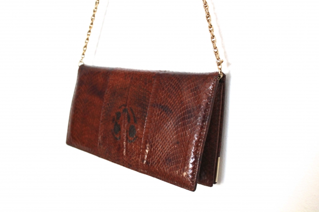 -- Vintage Tasche -- Kroko Tasche mit Gold in Braun