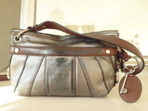 Fossil Tasche * braun silber * Handtasche Echtleder * mittelgroß * Umhängetasche