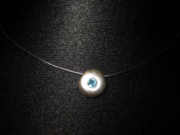 Vintage Kette Anhänger Schmuck schlicht mit blauem Stein Metall Silber Türkis