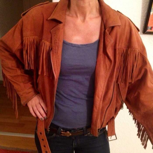  Vintage Lederjacke Fransen/Western-Style Boho S Echtleder
