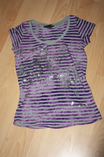 T-Shirt lila, grau gestreift, Streifem, Gr. XS, auch passend bei S, Muster