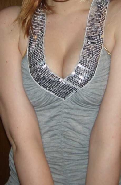 Top gerafft, Gr. 32, grau silber, Pailletten